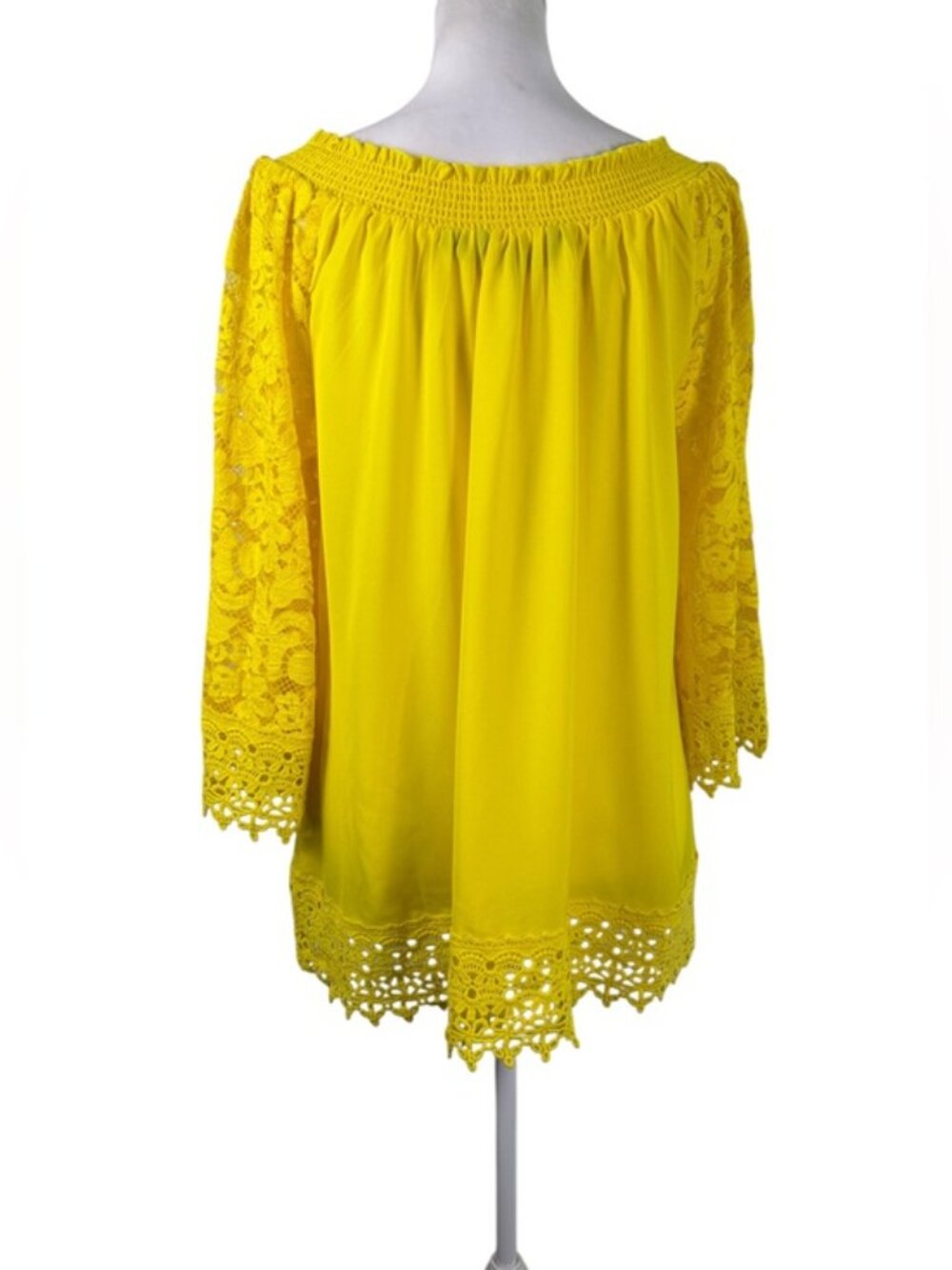 Colleen Lopez Yellow Lace Sleeve Off Shoulder Boho Tunic Top M - Picture 5 of 13